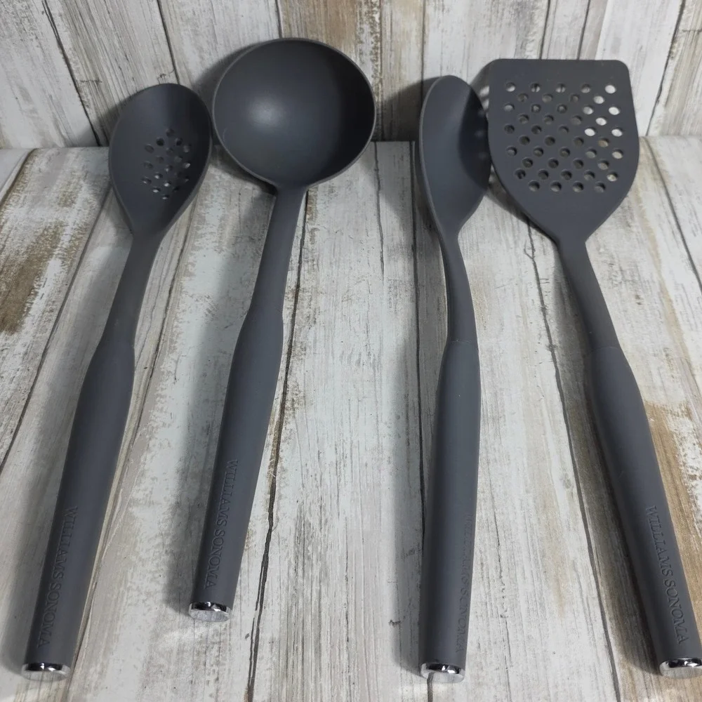 Williams Sonoma 4 Piece Silicone Kitchen Utensil Set Charcoal Gray Ladle Turner